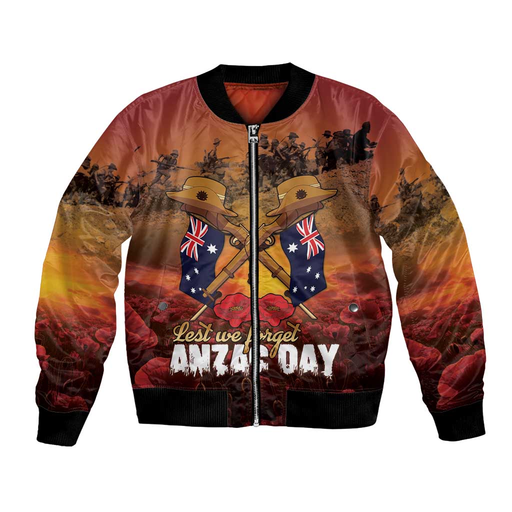 ANZAC Day Lest We Forget Bomber Jacket Australian Veterans Remembrance Tribute