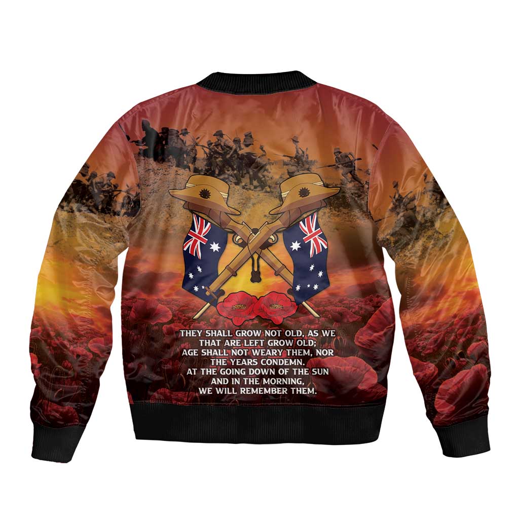 ANZAC Day Lest We Forget Bomber Jacket Australian Veterans Remembrance Tribute