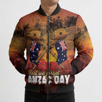 ANZAC Day Lest We Forget Bomber Puffer Jacket Australian Veterans Remembrance Tribute