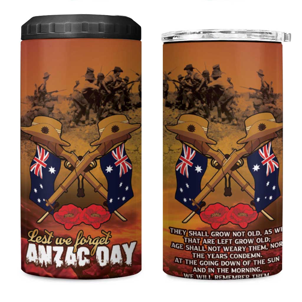 ANZAC Day Lest We Forget 4 in 1 Can Cooler Tumbler Australian Veterans Remembrance Tribute
