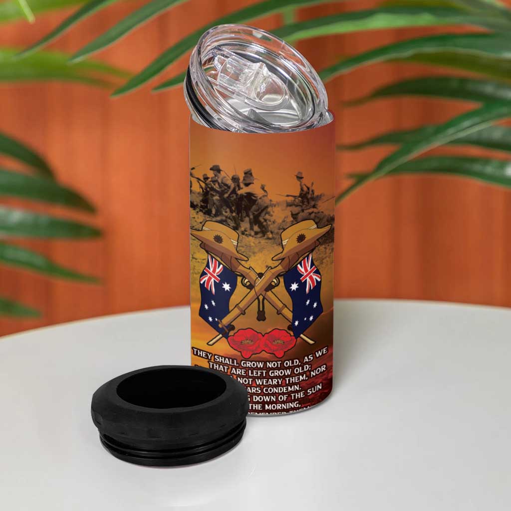ANZAC Day Lest We Forget 4 in 1 Can Cooler Tumbler Australian Veterans Remembrance Tribute
