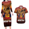ANZAC Day Lest We Forget Couples Matching Long Sleeve Bodycon Dress and Hawaiian Shirt Australian Veterans Remembrance Tribute