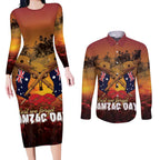 ANZAC Day Lest We Forget Couples Matching Long Sleeve Bodycon Dress and Long Sleeve Button Shirt Australian Veterans Remembrance Tribute