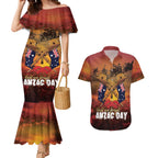 ANZAC Day Lest We Forget Couples Matching Mermaid Dress and Hawaiian Shirt Australian Veterans Remembrance Tribute
