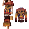 ANZAC Day Lest We Forget Couples Matching Mermaid Dress and Long Sleeve Button Shirt Australian Veterans Remembrance Tribute