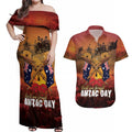 ANZAC Day Lest We Forget Couples Matching Off Shoulder Maxi Dress and Hawaiian Shirt Australian Veterans Remembrance Tribute