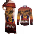 ANZAC Day Lest We Forget Couples Matching Off Shoulder Maxi Dress and Long Sleeve Button Shirt Australian Veterans Remembrance Tribute