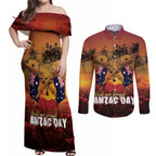 ANZAC Day Lest We Forget Couples Matching Off Shoulder Maxi Dress and Long Sleeve Button Shirt Australian Veterans Remembrance Tribute