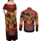 ANZAC Day Lest We Forget Couples Matching Off Shoulder Maxi Dress and Long Sleeve Button Shirt Australian Veterans Remembrance Tribute