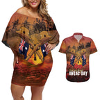ANZAC Day Lest We Forget Couples Matching Off Shoulder Short Dress and Hawaiian Shirt Australian Veterans Remembrance Tribute
