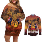 ANZAC Day Lest We Forget Couples Matching Off Shoulder Short Dress and Long Sleeve Button Shirt Australian Veterans Remembrance Tribute