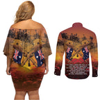ANZAC Day Lest We Forget Couples Matching Off Shoulder Short Dress and Long Sleeve Button Shirt Australian Veterans Remembrance Tribute