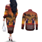 ANZAC Day Lest We Forget Couples Matching Off The Shoulder Long Sleeve Dress and Long Sleeve Button Shirt Australian Veterans Remembrance Tribute