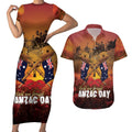 ANZAC Day Lest We Forget Couples Matching Short Sleeve Bodycon Dress and Hawaiian Shirt Australian Veterans Remembrance Tribute