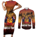ANZAC Day Lest We Forget Couples Matching Short Sleeve Bodycon Dress and Long Sleeve Button Shirt Australian Veterans Remembrance Tribute