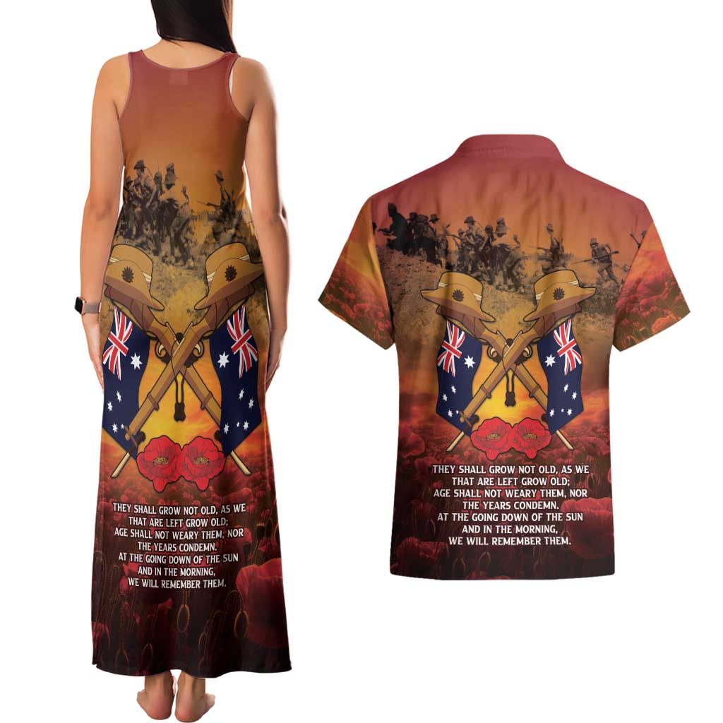 ANZAC Day Lest We Forget Couples Matching Tank Maxi Dress and Hawaiian Shirt Australian Veterans Remembrance Tribute