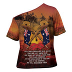 ANZAC Day Lest We Forget Cross Shoulder Shirt Australian Veterans Remembrance Tribute