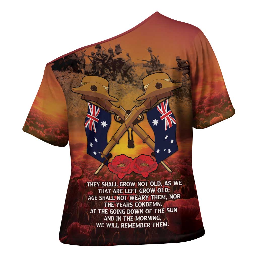 ANZAC Day Lest We Forget Cross Shoulder Shirt Australian Veterans Remembrance Tribute