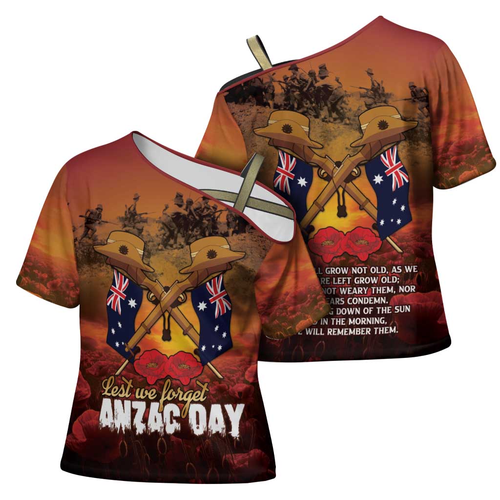 ANZAC Day Lest We Forget Cross Shoulder Shirt Australian Veterans Remembrance Tribute