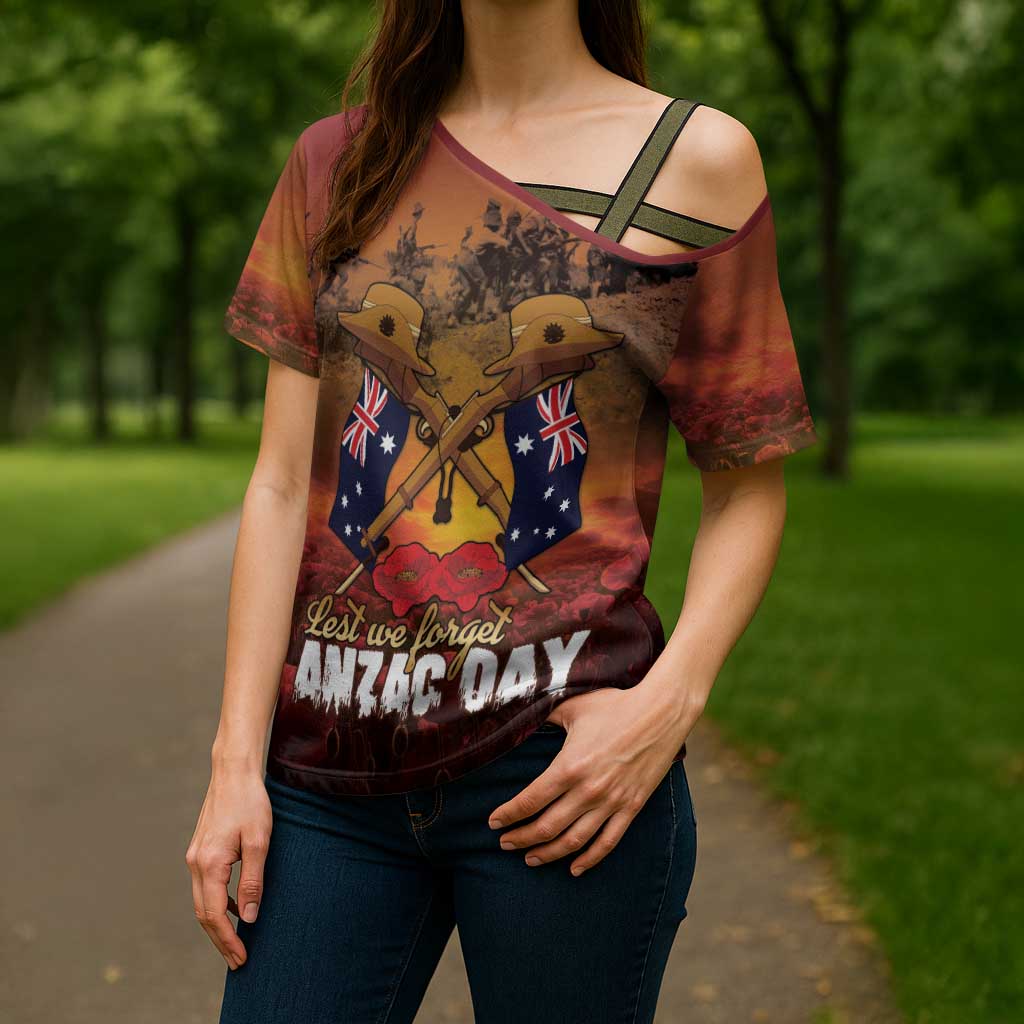 ANZAC Day Lest We Forget Cross Shoulder Shirt Australian Veterans Remembrance Tribute