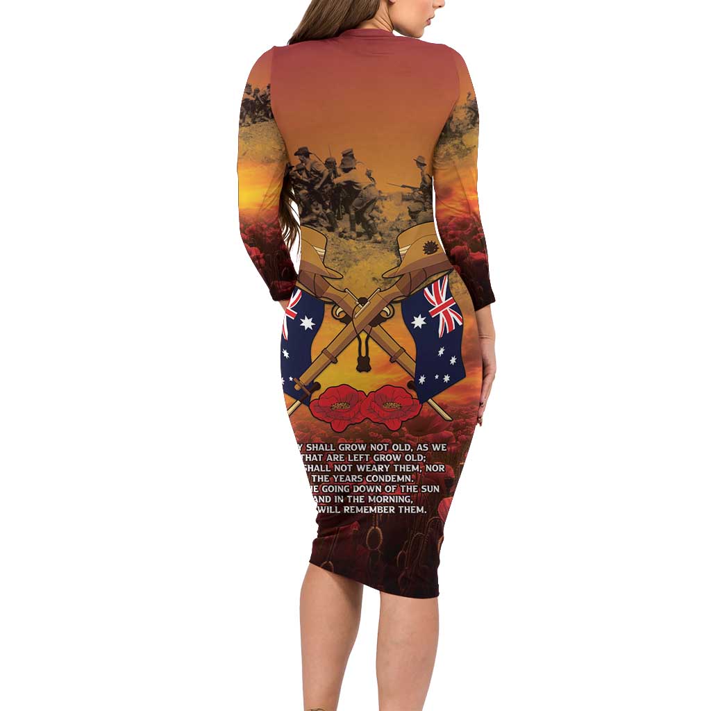 ANZAC Day Lest We Forget Family Matching Long Sleeve Bodycon Dress and Hawaiian Shirt Australian Veterans Remembrance Tribute