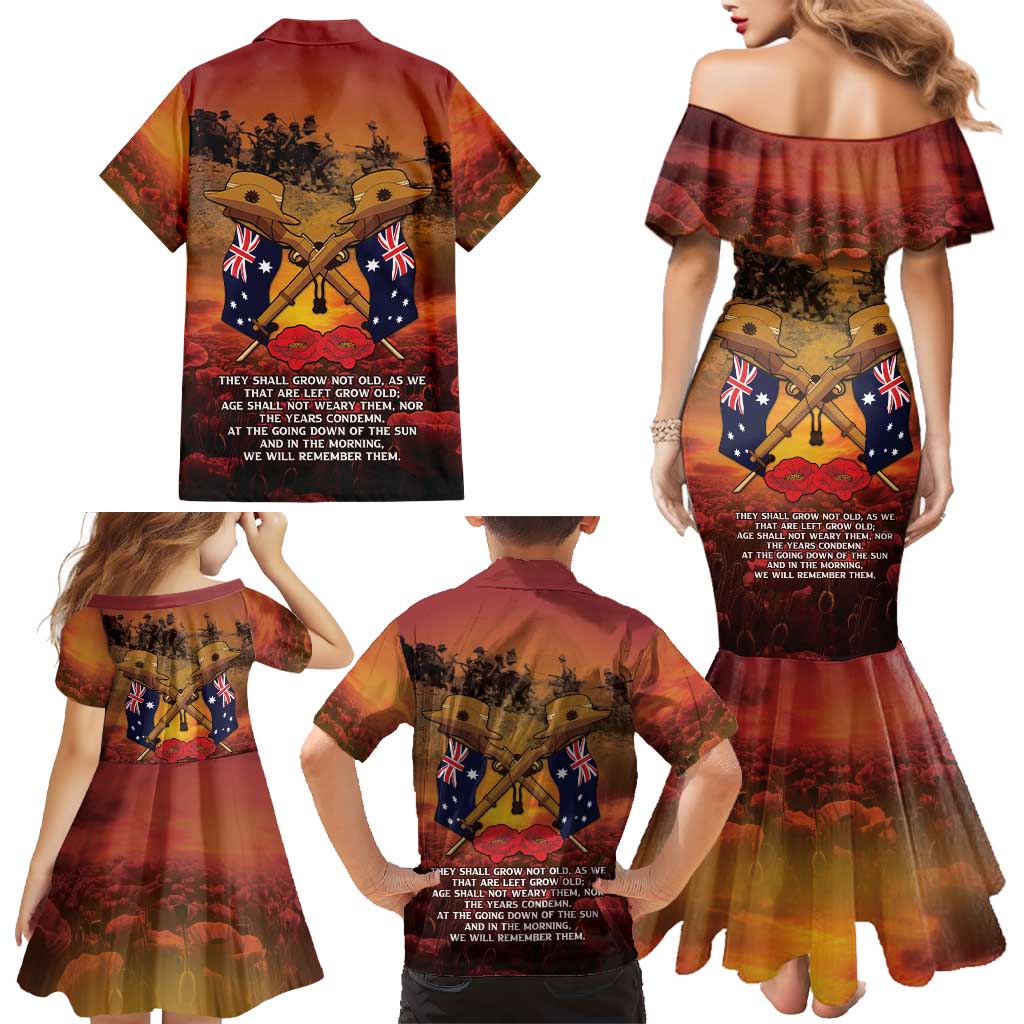 ANZAC Day Lest We Forget Family Matching Mermaid Dress and Hawaiian Shirt Australian Veterans Remembrance Tribute