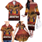 ANZAC Day Lest We Forget Family Matching Off The Shoulder Long Sleeve Dress and Hawaiian Shirt Australian Veterans Remembrance Tribute