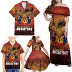 ANZAC Day Lest We Forget Family Matching Off Shoulder Maxi Dress and Hawaiian Shirt Australian Veterans Remembrance Tribute