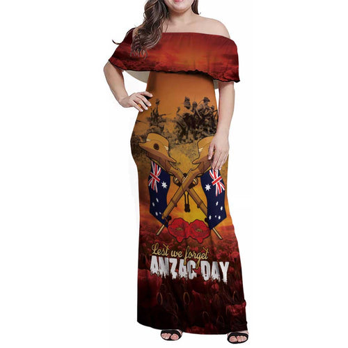ANZAC Day Lest We Forget Family Matching Off Shoulder Maxi Dress and Hawaiian Shirt Australian Veterans Remembrance Tribute