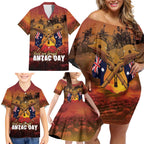 ANZAC Day Lest We Forget Family Matching Off Shoulder Short Dress and Hawaiian Shirt Australian Veterans Remembrance Tribute