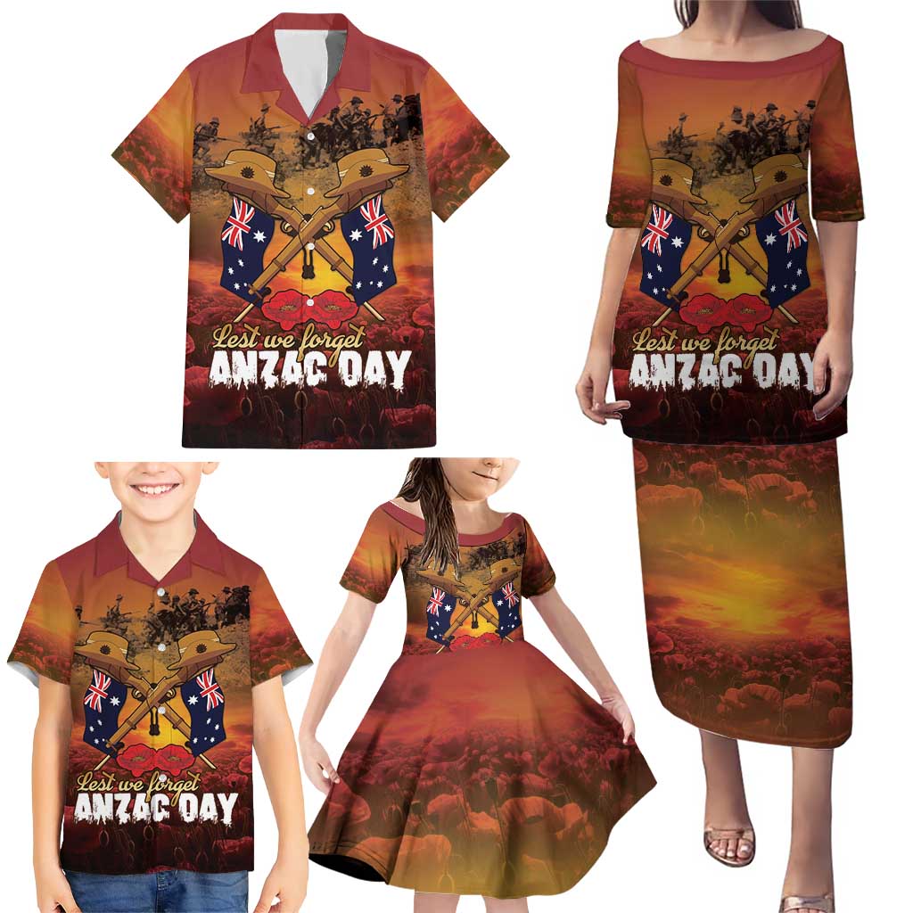 ANZAC Day Lest We Forget Family Matching Puletasi and Hawaiian Shirt Australian Veterans Remembrance Tribute