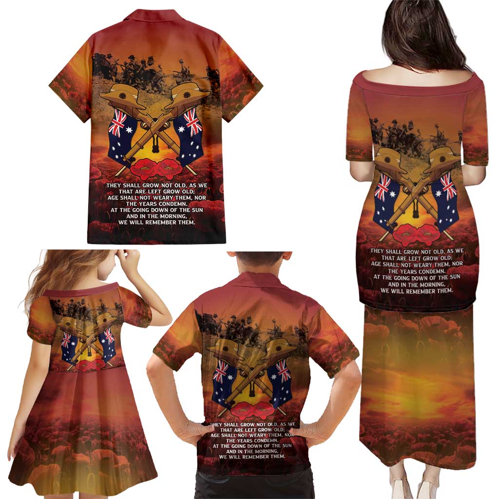 ANZAC Day Lest We Forget Family Matching Puletasi and Hawaiian Shirt Australian Veterans Remembrance Tribute
