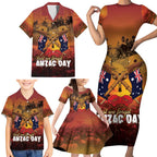 ANZAC Day Lest We Forget Family Matching Short Sleeve Bodycon Dress and Hawaiian Shirt Australian Veterans Remembrance Tribute