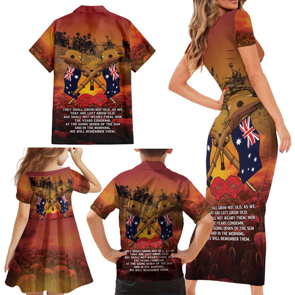 ANZAC Day Lest We Forget Family Matching Short Sleeve Bodycon Dress and Hawaiian Shirt Australian Veterans Remembrance Tribute