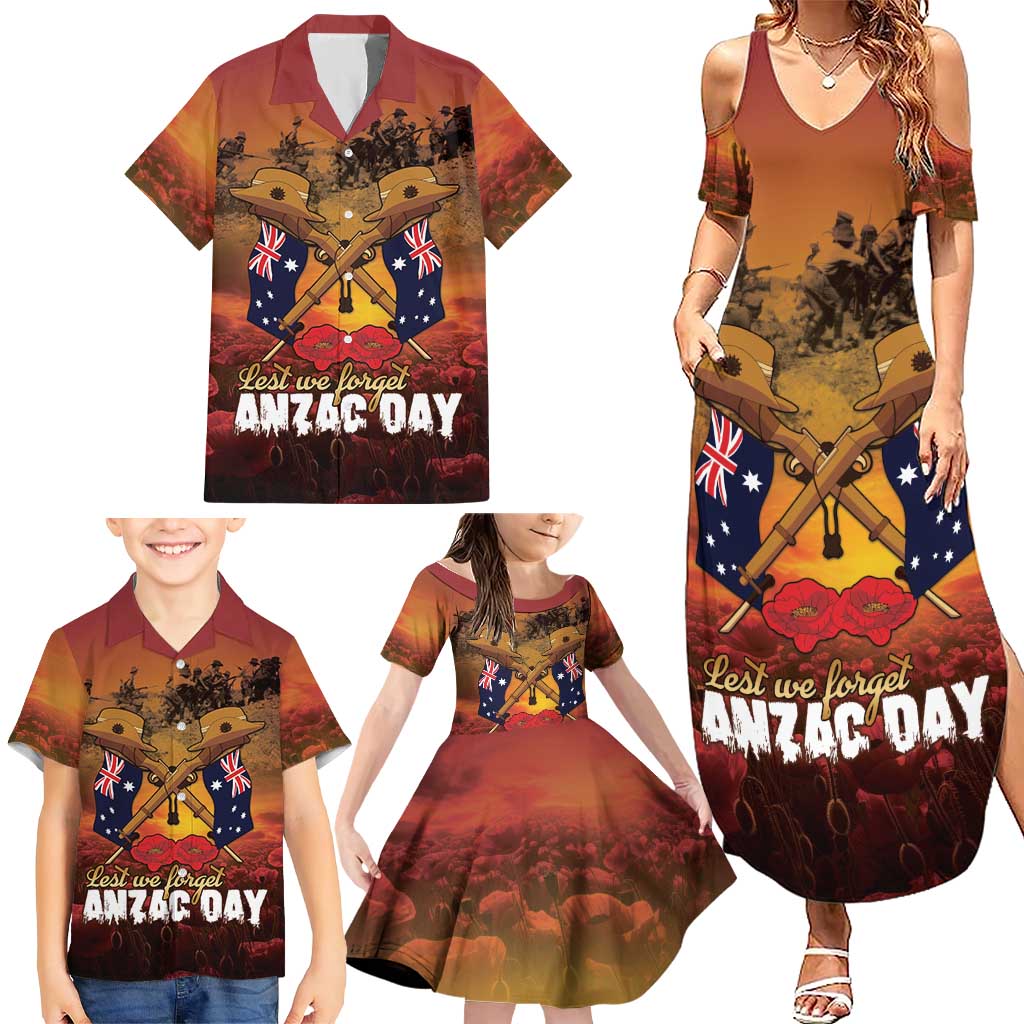 ANZAC Day Lest We Forget Family Matching Summer Maxi Dress and Hawaiian Shirt Australian Veterans Remembrance Tribute
