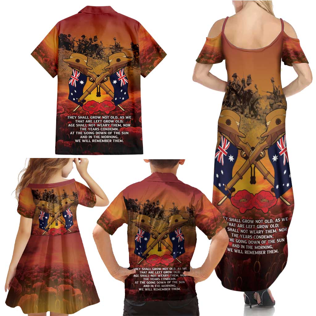 ANZAC Day Lest We Forget Family Matching Summer Maxi Dress and Hawaiian Shirt Australian Veterans Remembrance Tribute
