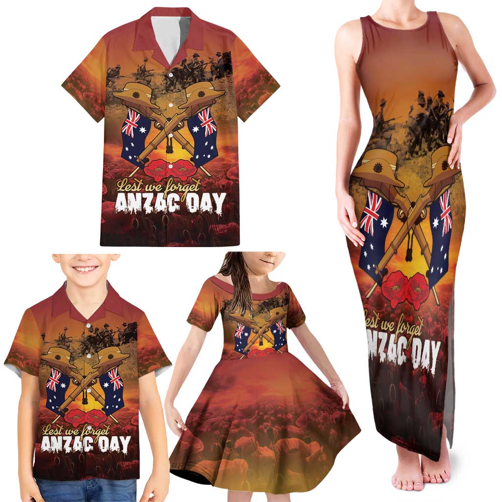ANZAC Day Lest We Forget Family Matching Tank Maxi Dress and Hawaiian Shirt Australian Veterans Remembrance Tribute
