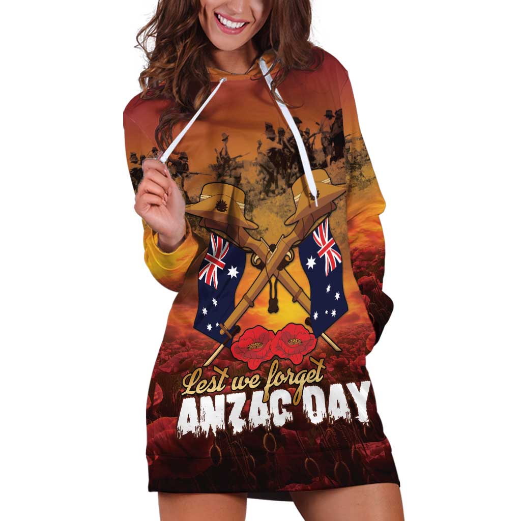 ANZAC Day Lest We Forget Hoodie Dress Australian Veterans Remembrance Tribute