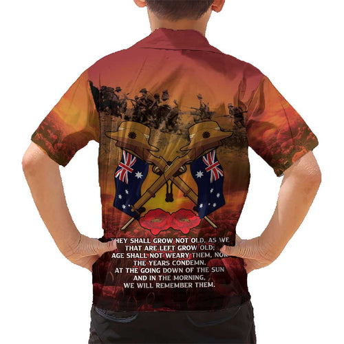 ANZAC Day Lest We Forget Kid Hawaiian Shirt Australian Veterans Remembrance Tribute