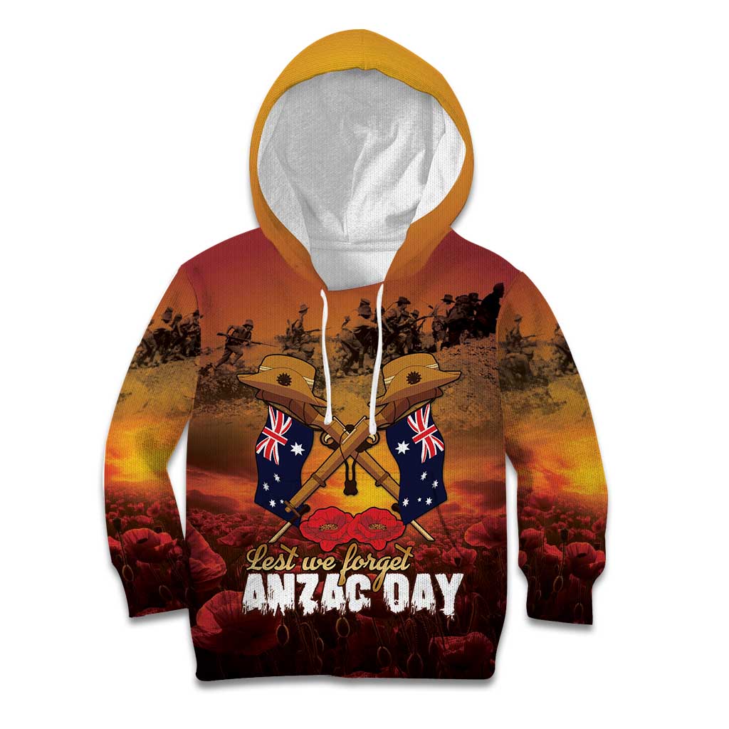 ANZAC Day Lest We Forget Kid Hoodie Australian Veterans Remembrance Tribute