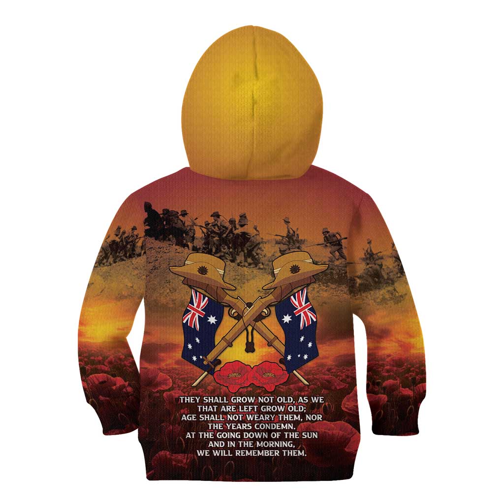 ANZAC Day Lest We Forget Kid Hoodie Australian Veterans Remembrance Tribute