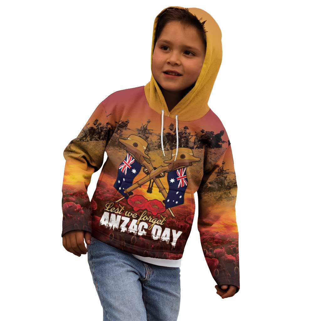ANZAC Day Lest We Forget Kid Hoodie Australian Veterans Remembrance Tribute