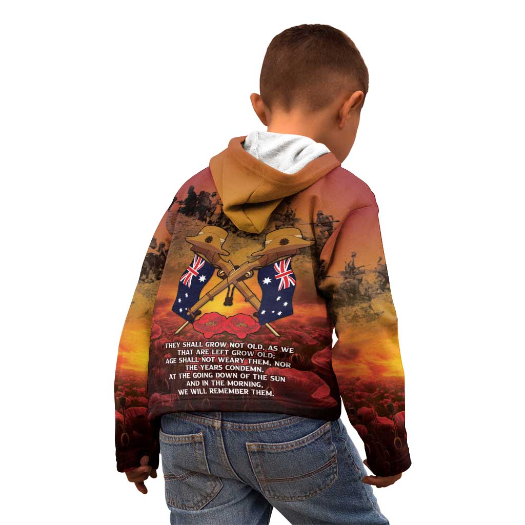 ANZAC Day Lest We Forget Kid Hoodie Australian Veterans Remembrance Tribute