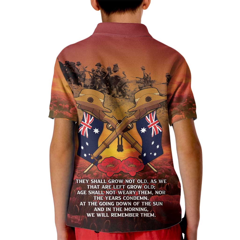 ANZAC Day Lest We Forget Kid Polo Shirt Australian Veterans Remembrance Tribute