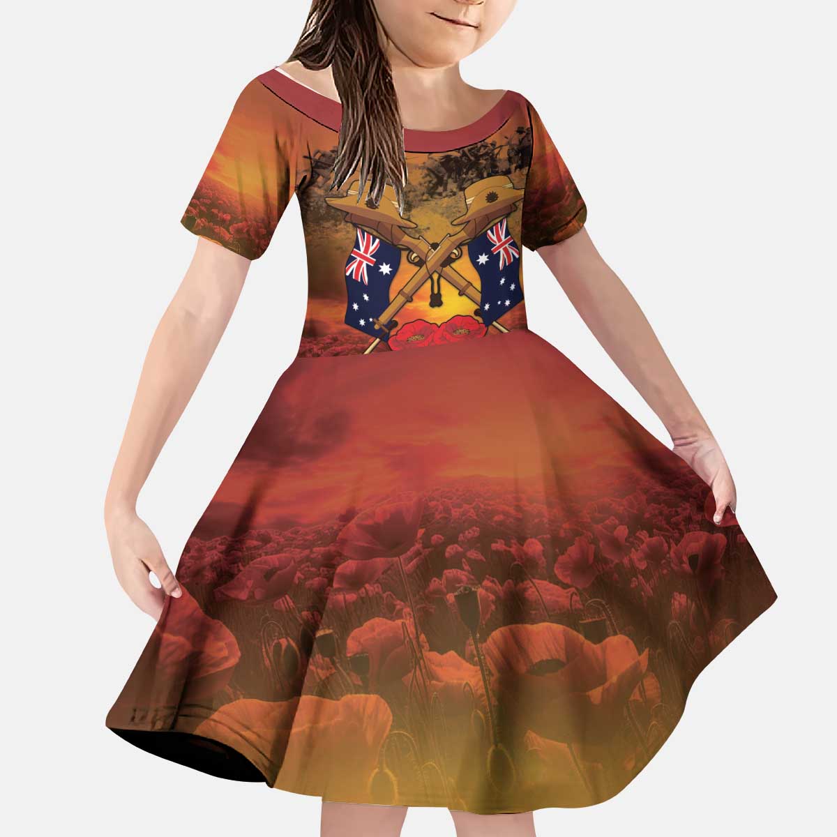 ANZAC Day Lest We Forget Kid Short Sleeve Dress Australian Veterans Remembrance Tribute