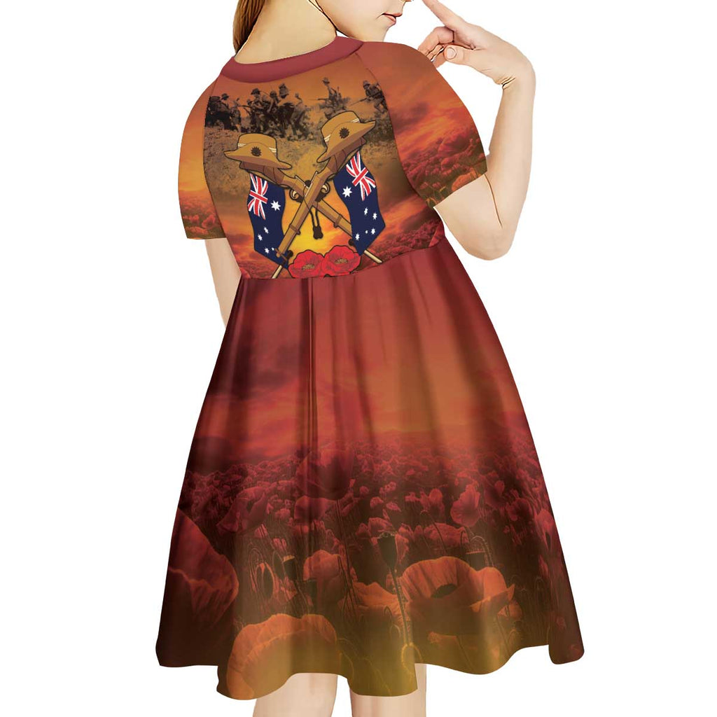 ANZAC Day Lest We Forget Kid Short Sleeve Dress Australian Veterans Remembrance Tribute