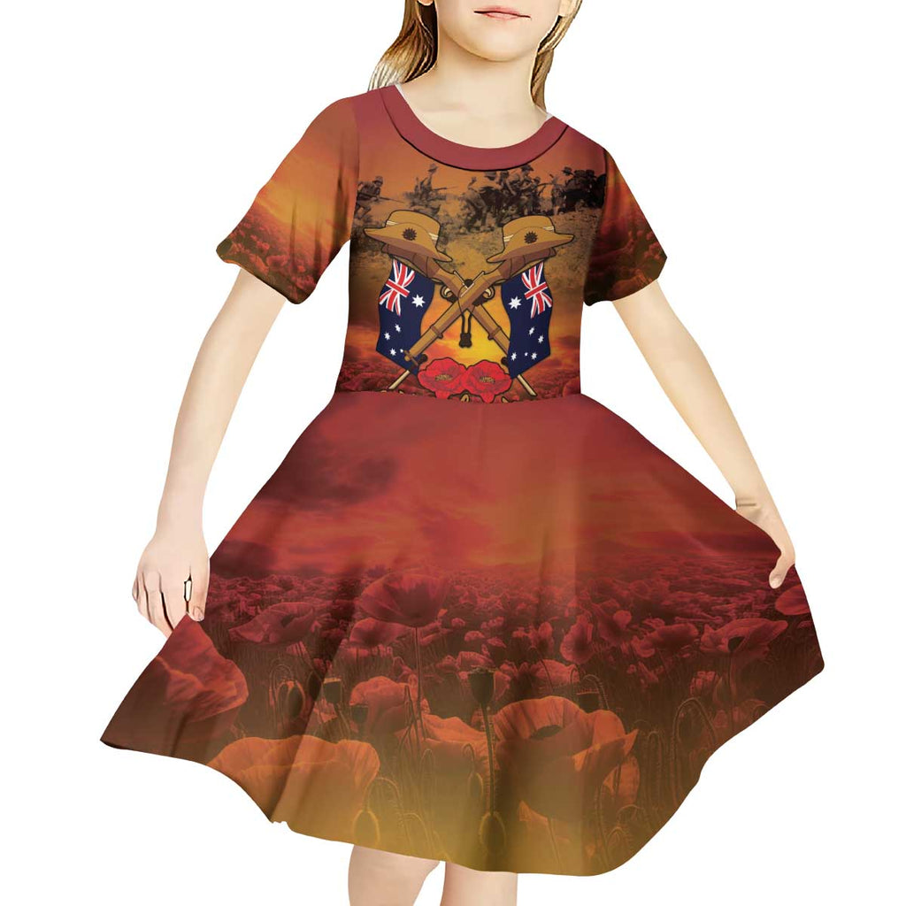 ANZAC Day Lest We Forget Kid Short Sleeve Dress Australian Veterans Remembrance Tribute