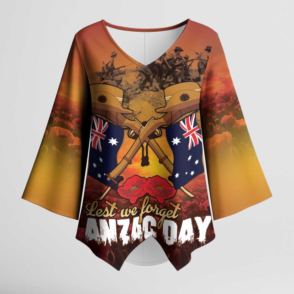 ANZAC Day Lest We Forget Kimono Sleeve Blouse Australian Veterans Remembrance Tribute