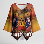 ANZAC Day Lest We Forget Kimono Sleeve Blouse Australian Veterans Remembrance Tribute