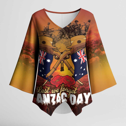 ANZAC Day Lest We Forget Kimono Sleeve Blouse Australian Veterans Remembrance Tribute